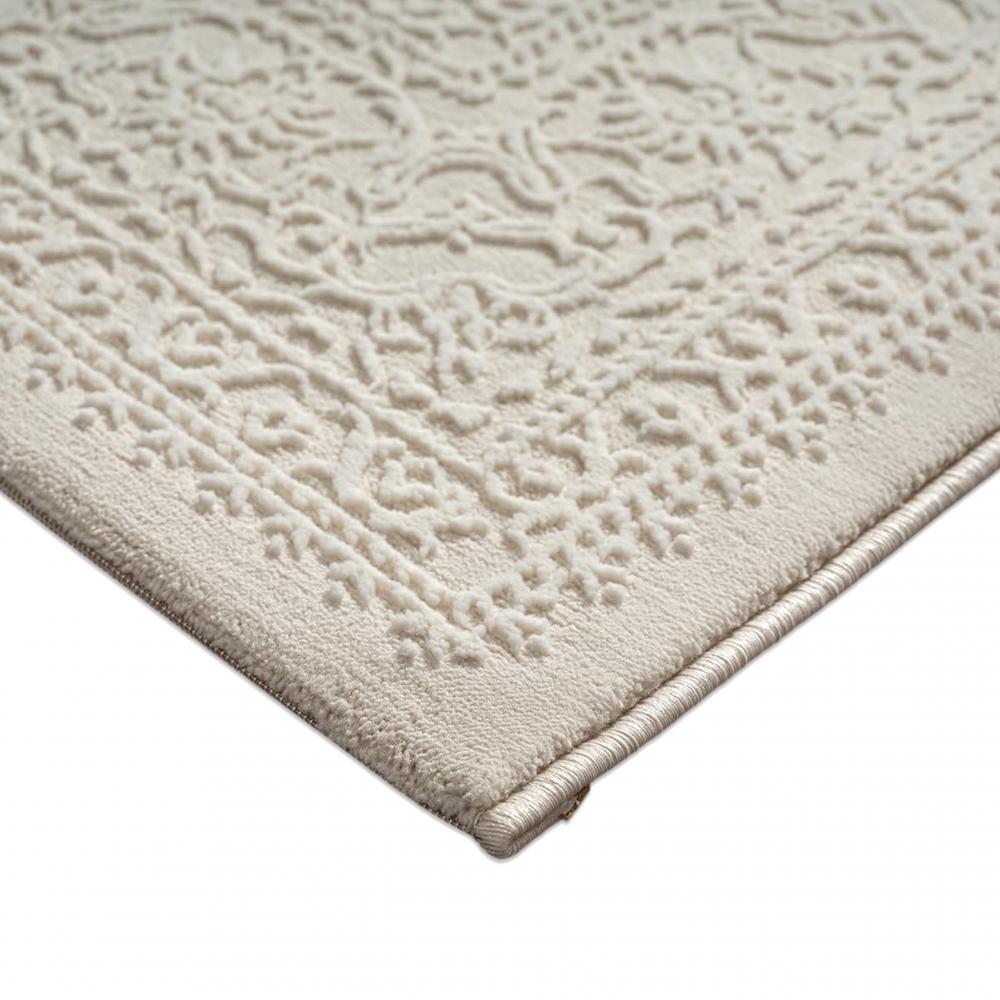 Teppich Creme Ornament Muster pflegeleicht aus recyceltem Material