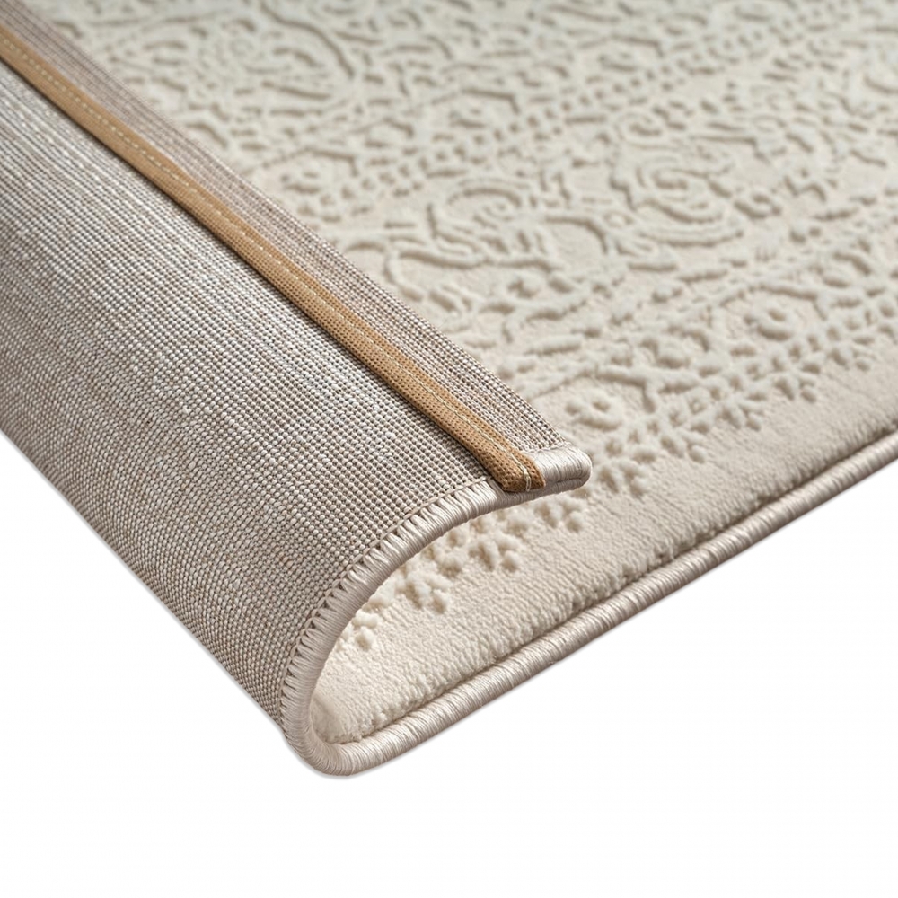 Teppich Creme Ornament Muster pflegeleicht aus recyceltem Material