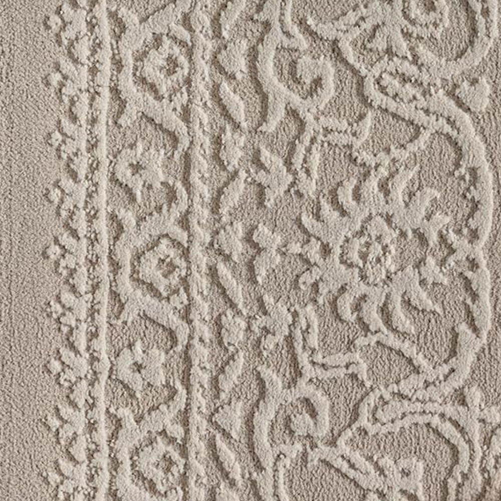 Teppich Taupe Ornament Muster pflegeleicht aus recyceltem Material