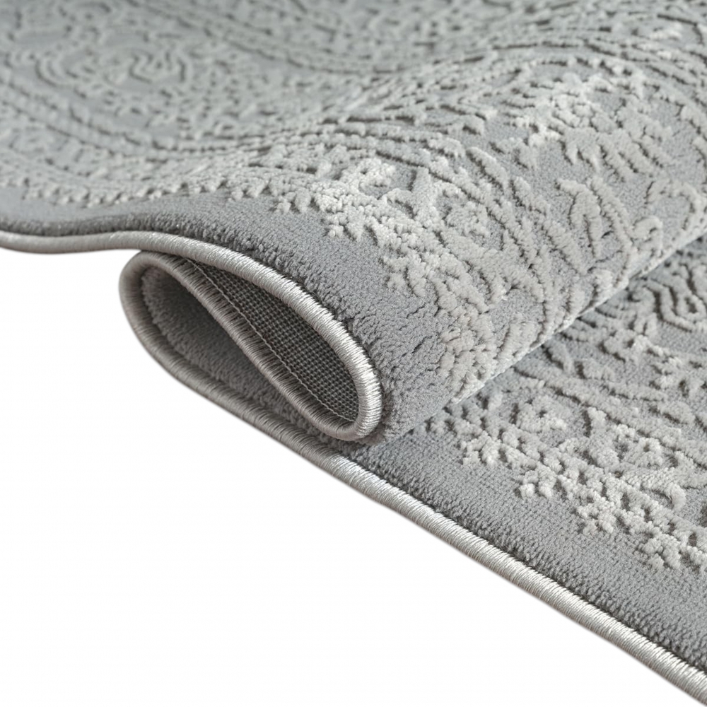 Teppich Grau Ornament Muster pflegeleicht aus recyceltem Material