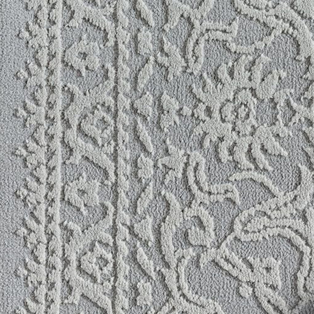 Teppich Grau Ornament Muster pflegeleicht aus recyceltem Material