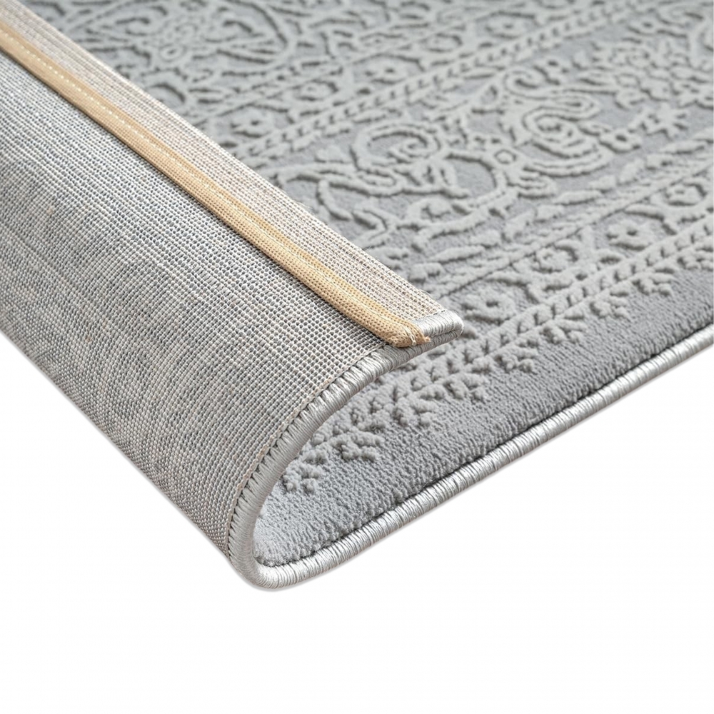 Teppich Grau Ornament Muster pflegeleicht aus recyceltem Material