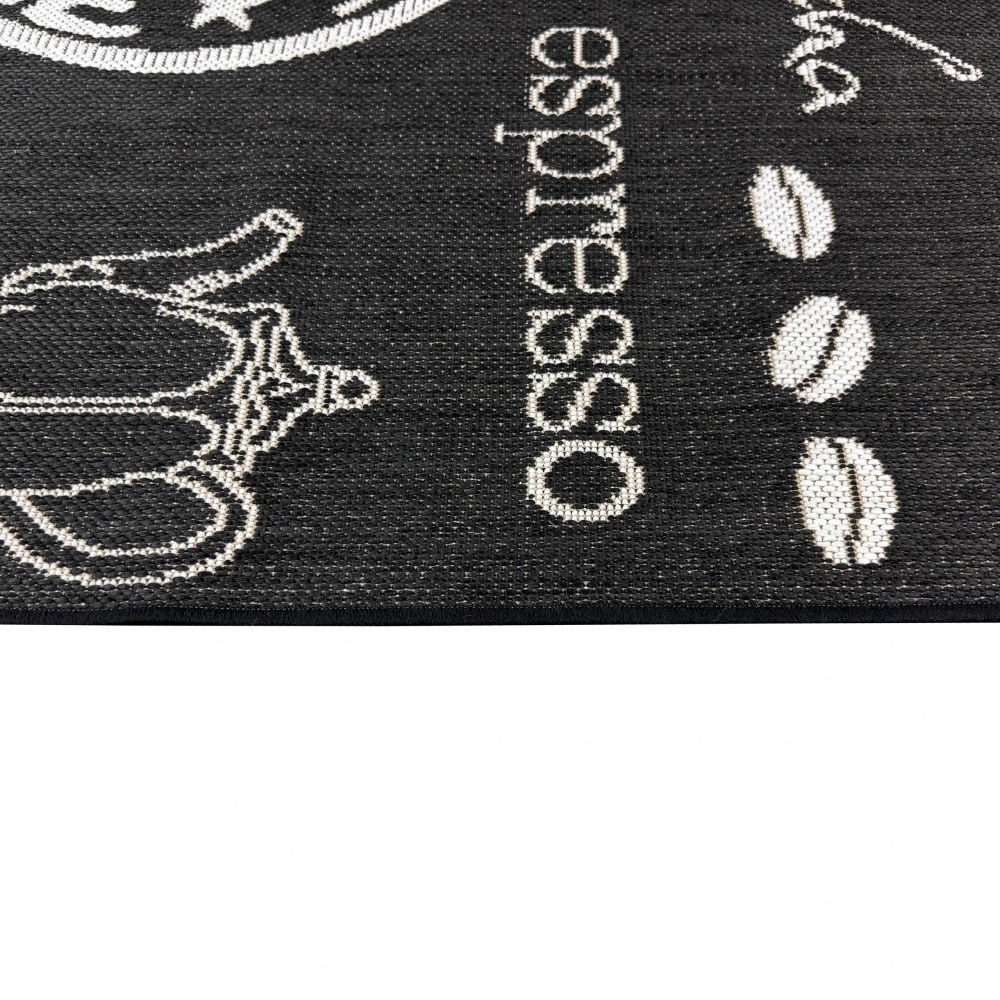Moderner Küchenteppich Sisal  Küchenläufer flachgewebt Kaffee Espresso schwarz weiß