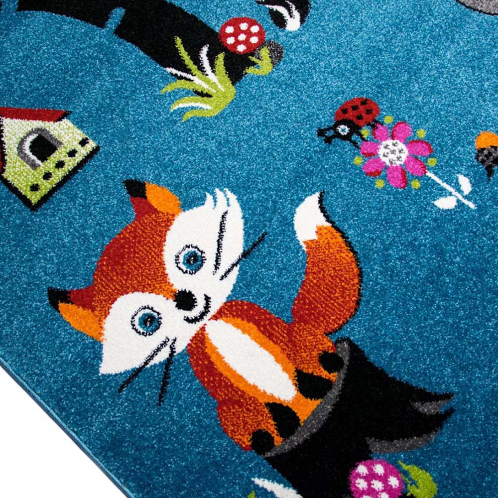 Kinderzimmer Teppich Zootiere in blau