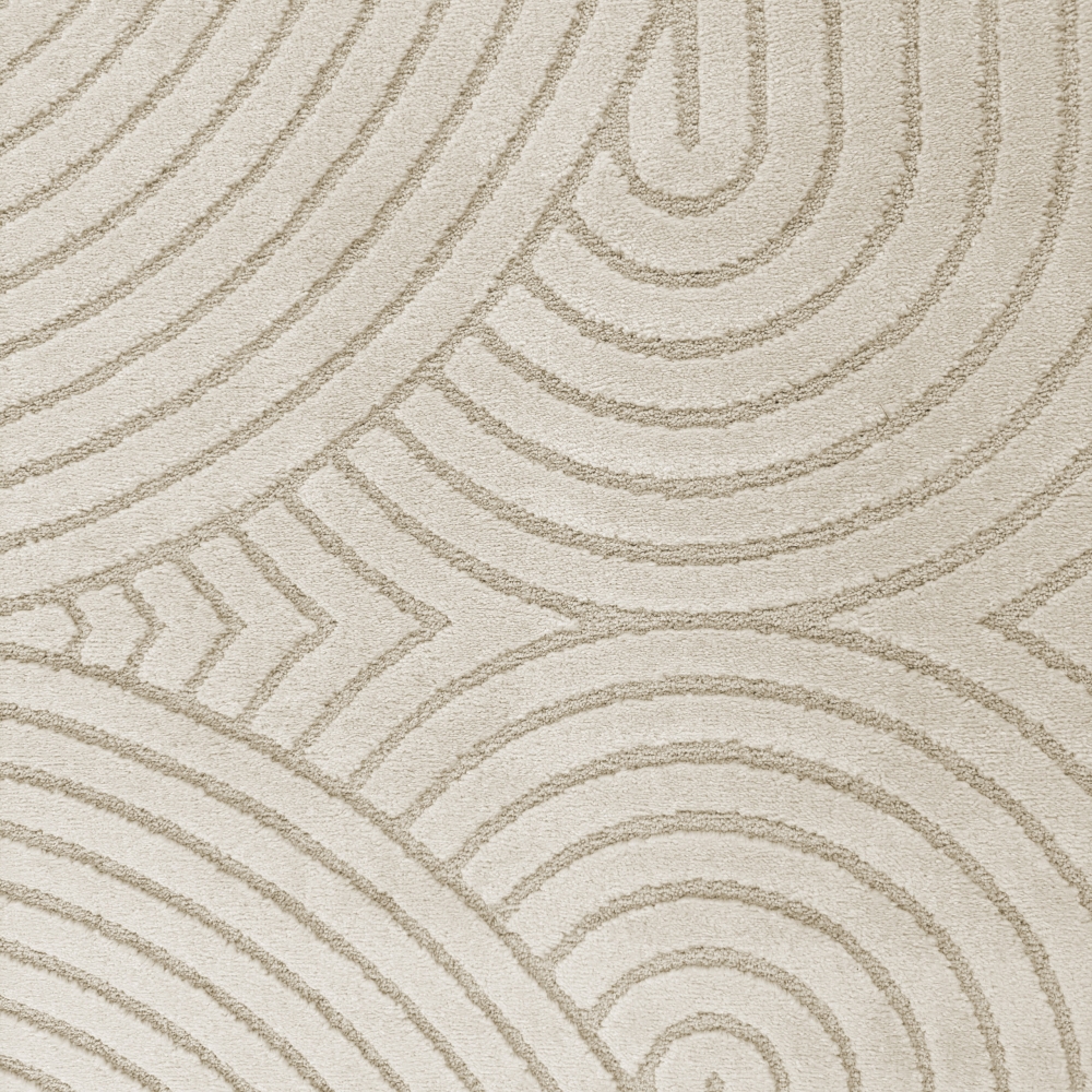 Moderner Wohnzimmerteppich mit elegantem Bogenmuster in Creme