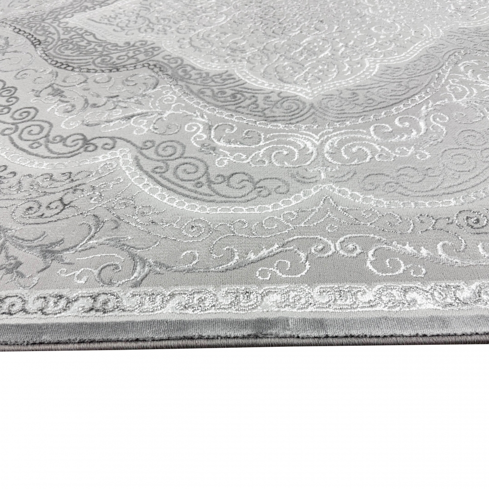 Designer Teppich Orient in Grau Silber Beige