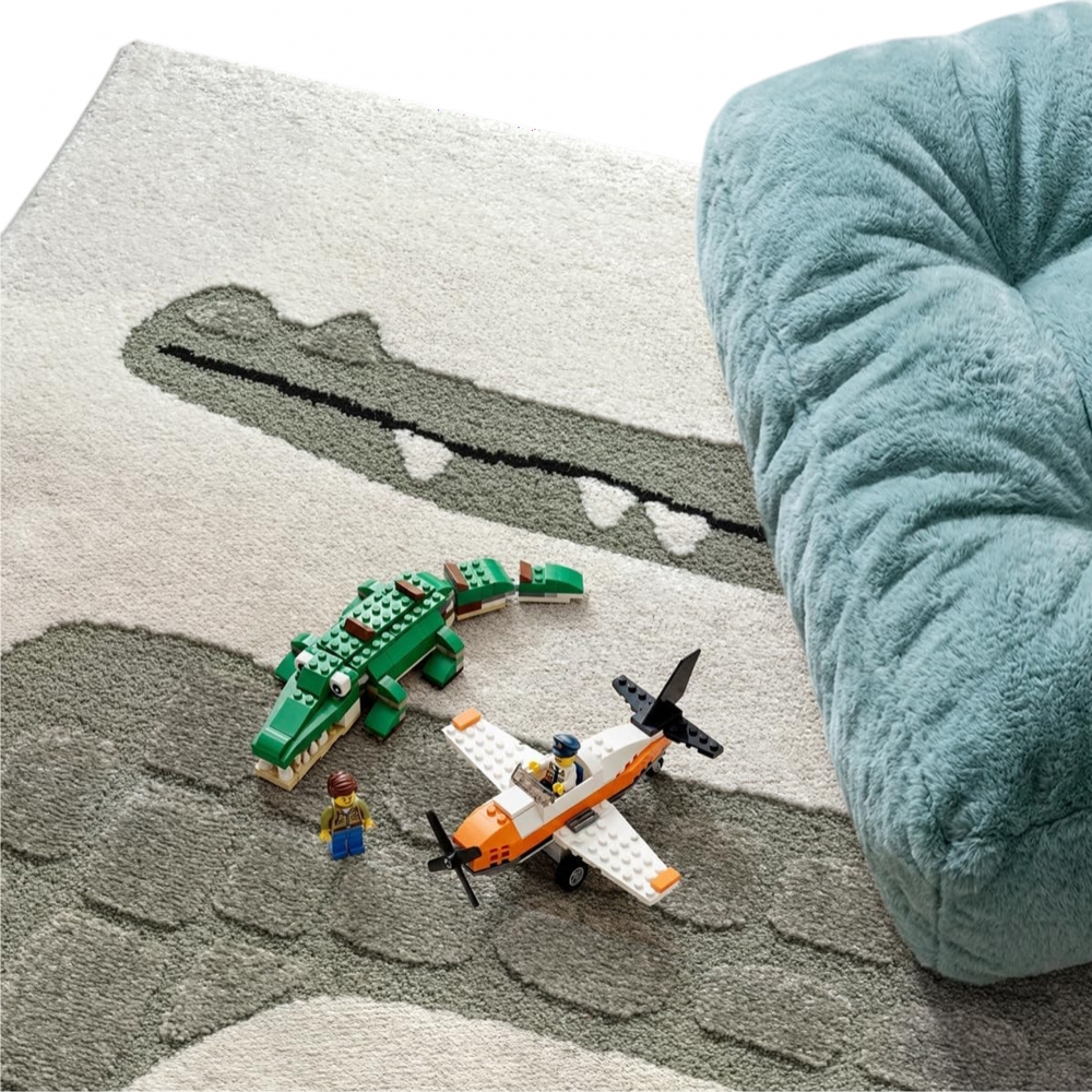 Kinderteppich Krokodil Grün Creme pflegeleicht weich robust