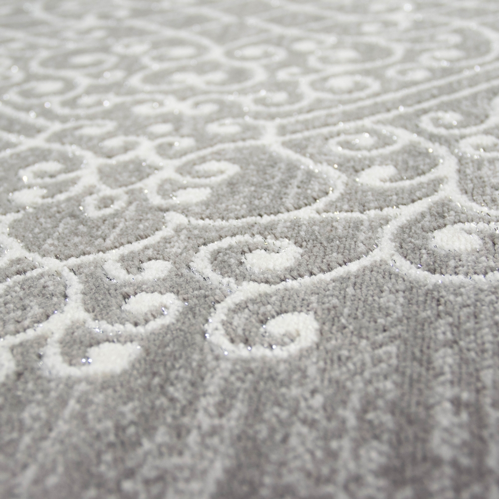 Moderner Teppich mit Glitzergarn in Grau Creme