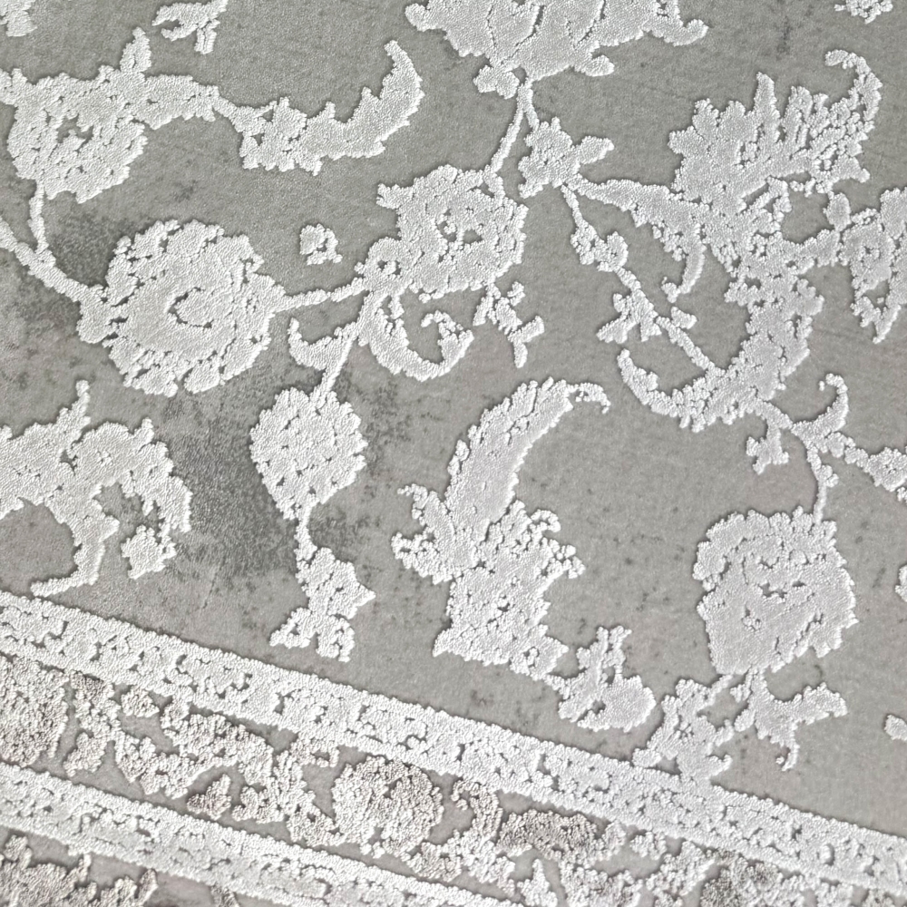 Wollteppich Beige Ornamentmuster Vintage edel Glanzoptik für Schlafzimmer Wohnzimmer