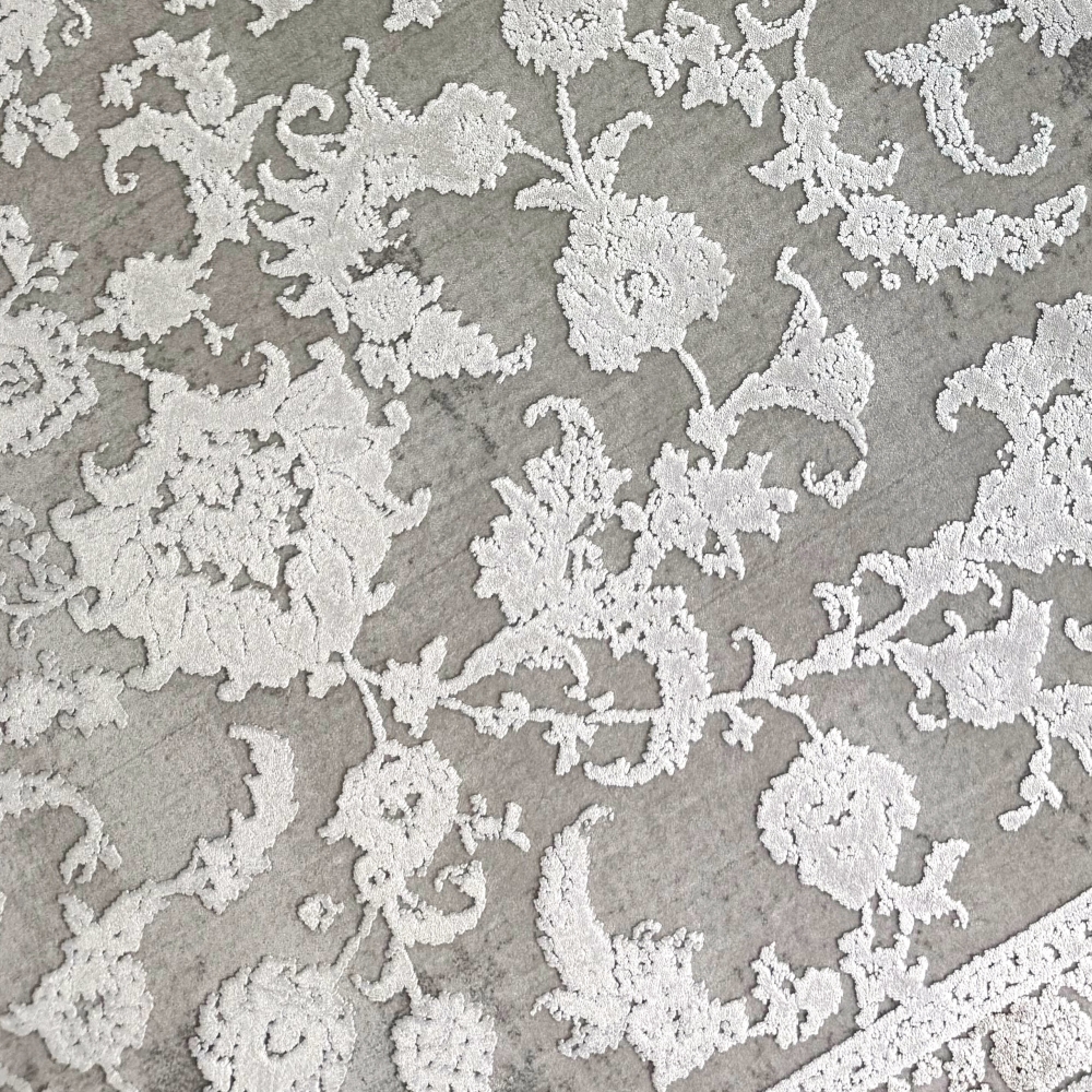 Wollteppich Beige Ornamentmuster Vintage edel Glanzoptik für Schlafzimmer Wohnzimmer