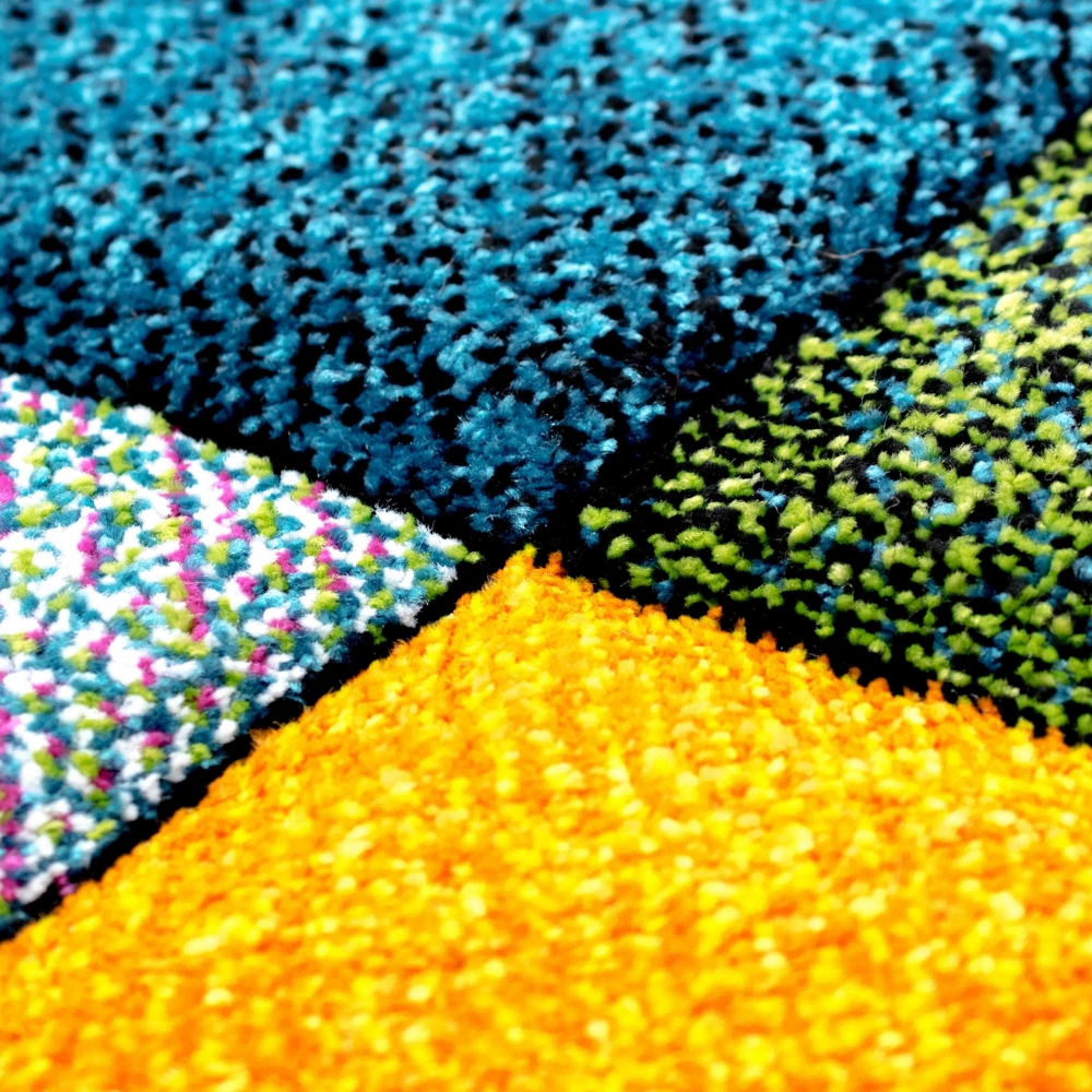 Teppich buntes Rautenmuster grün gelb orange