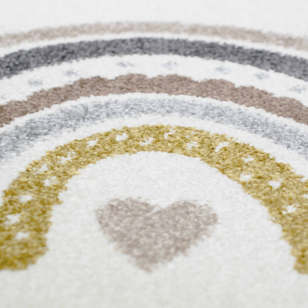 Kinderteppich Herzchen Wolken beige grau braun