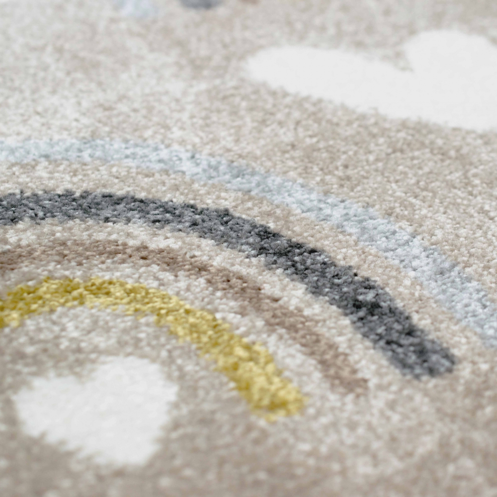 Kinderteppich Herzchen Wolken beige grau braun