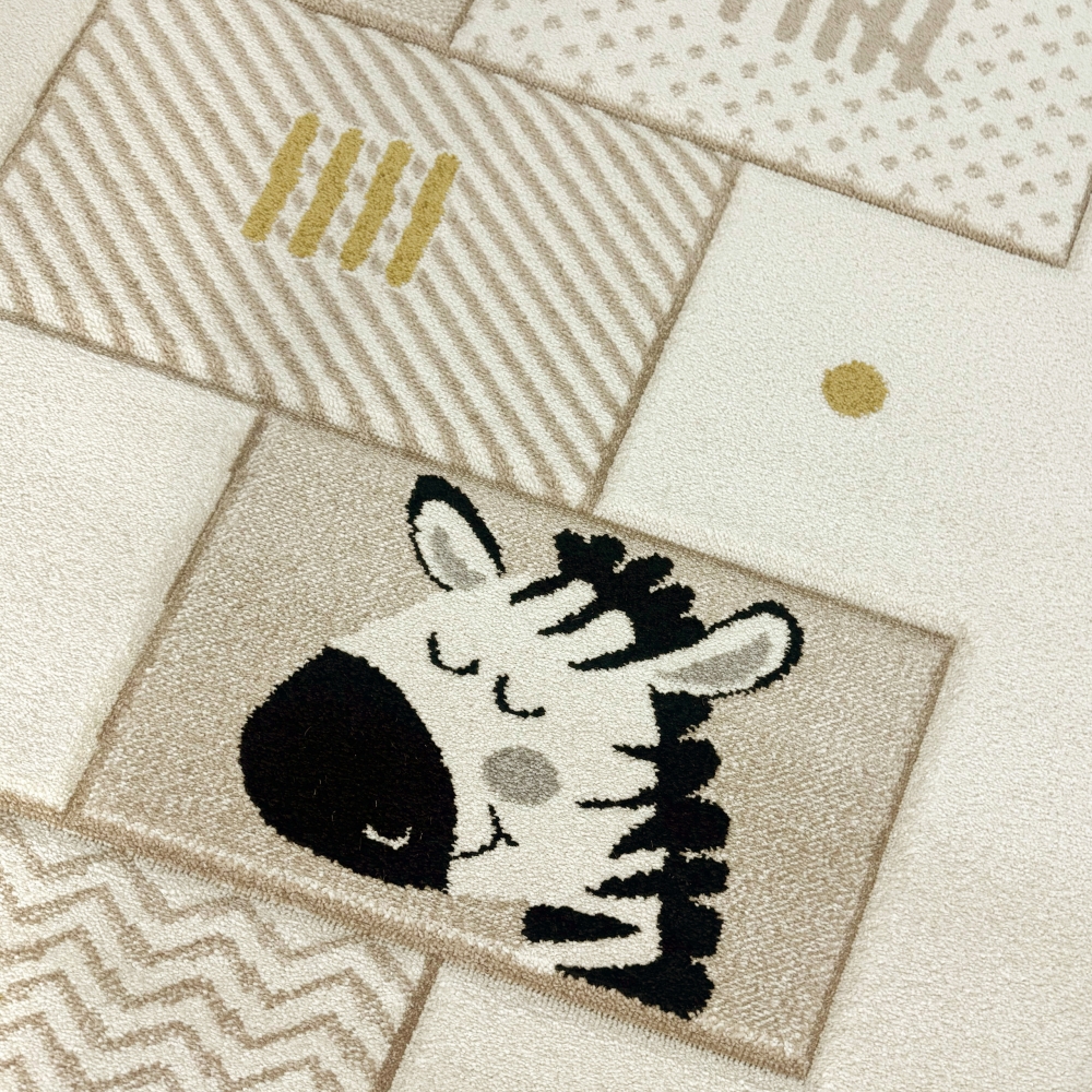 Kinderteppich mit Tieren & Hüpfspiel Weich, Pflegeleicht & Strapazierfähig in creme
