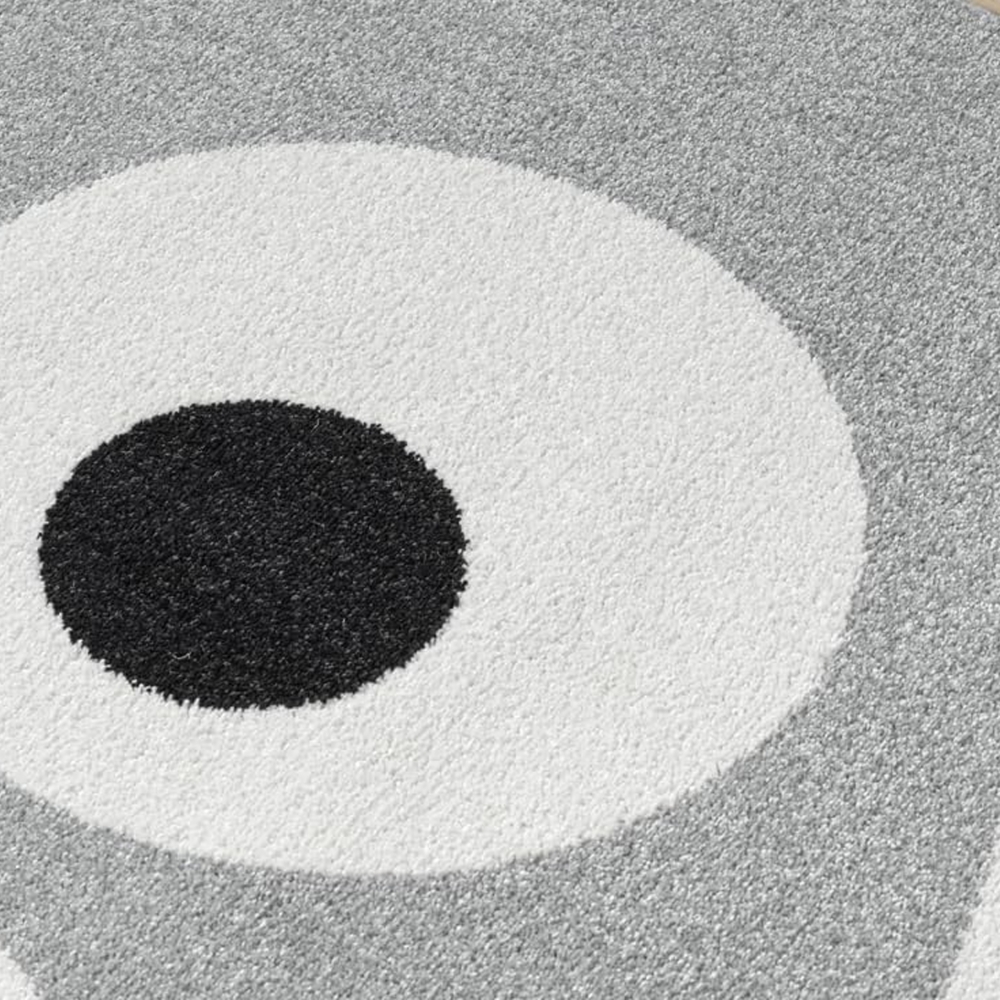 Runder Spielteppich Grau mit Monster Gesicht