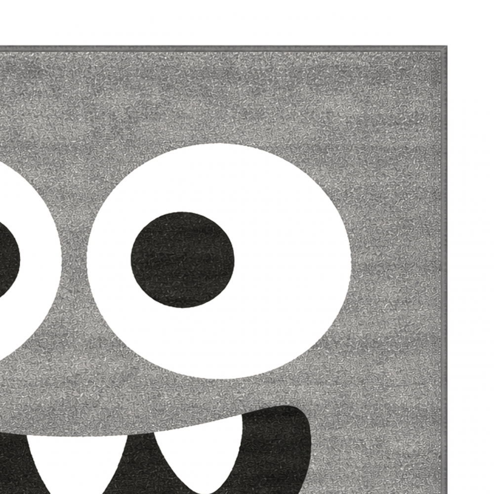 Runder Spielteppich Grau mit Monster Gesicht