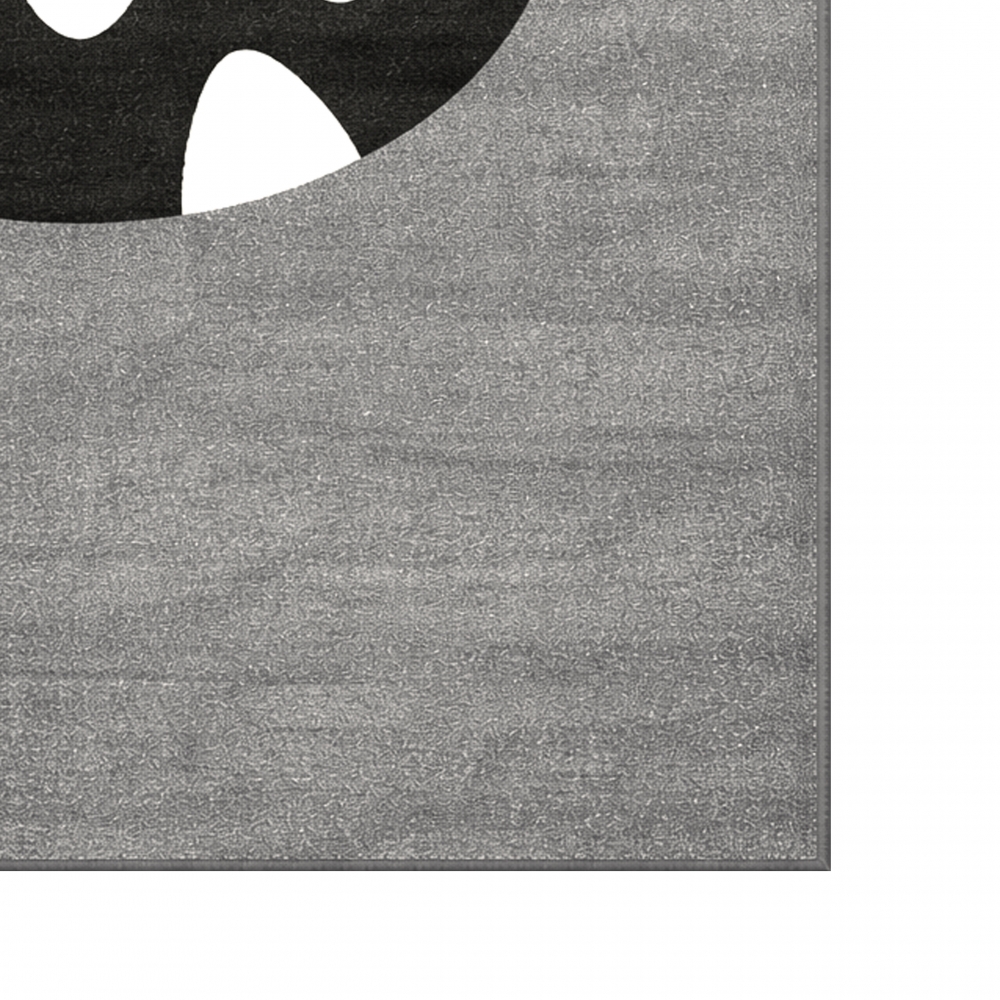 Runder Spielteppich Grau mit Monster Gesicht