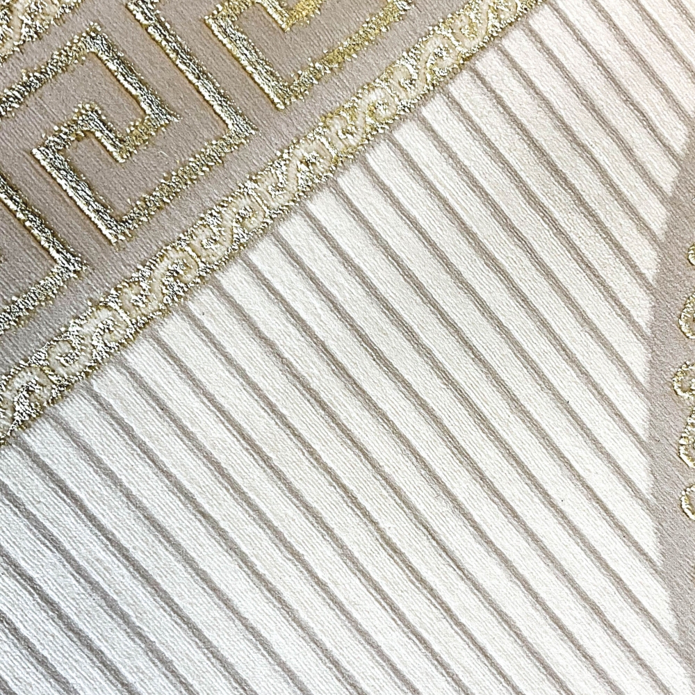 Glänzender Designerteppich mit Orientalischem Muster in weiß-gold