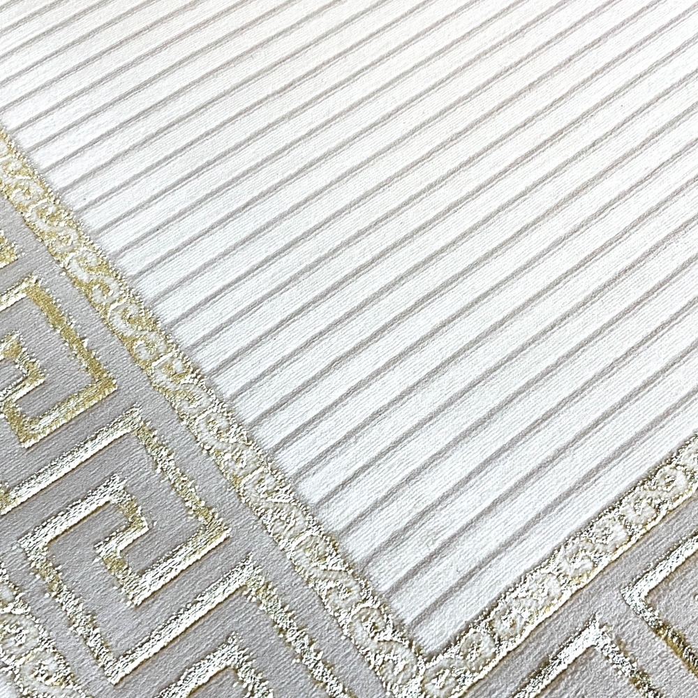 Glänzender Designerteppich mit Orientalischem Muster in weiß-gold