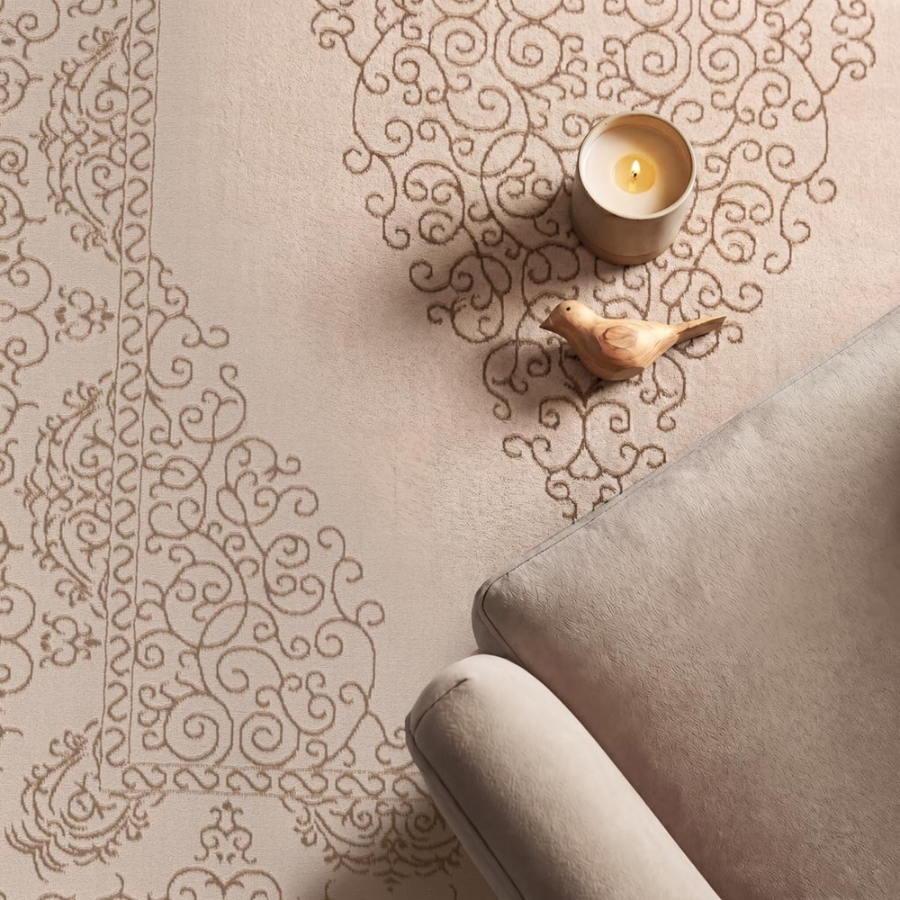 Teppich Beige Ornament Muster pflegeleicht
