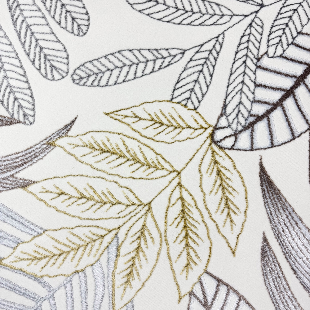 Moderner Wohnteppich mit exotischem Blattdesign in Creme Gold