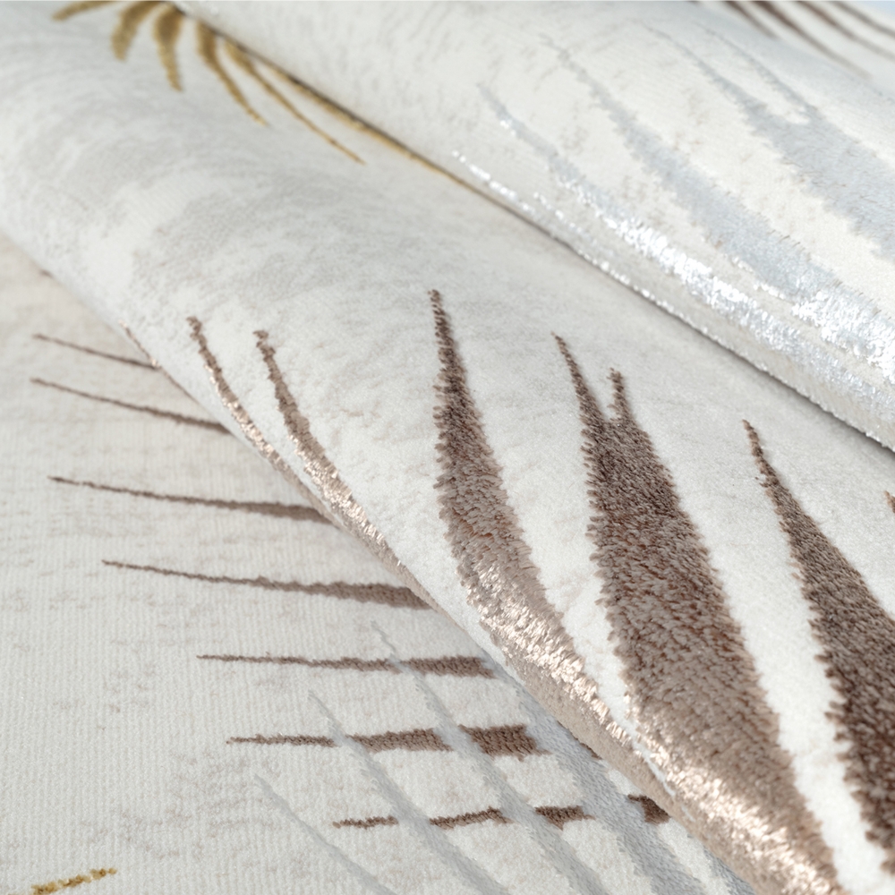 Pflegeleichter Creme Teppich mit Palmblättern und Glanzeffekt