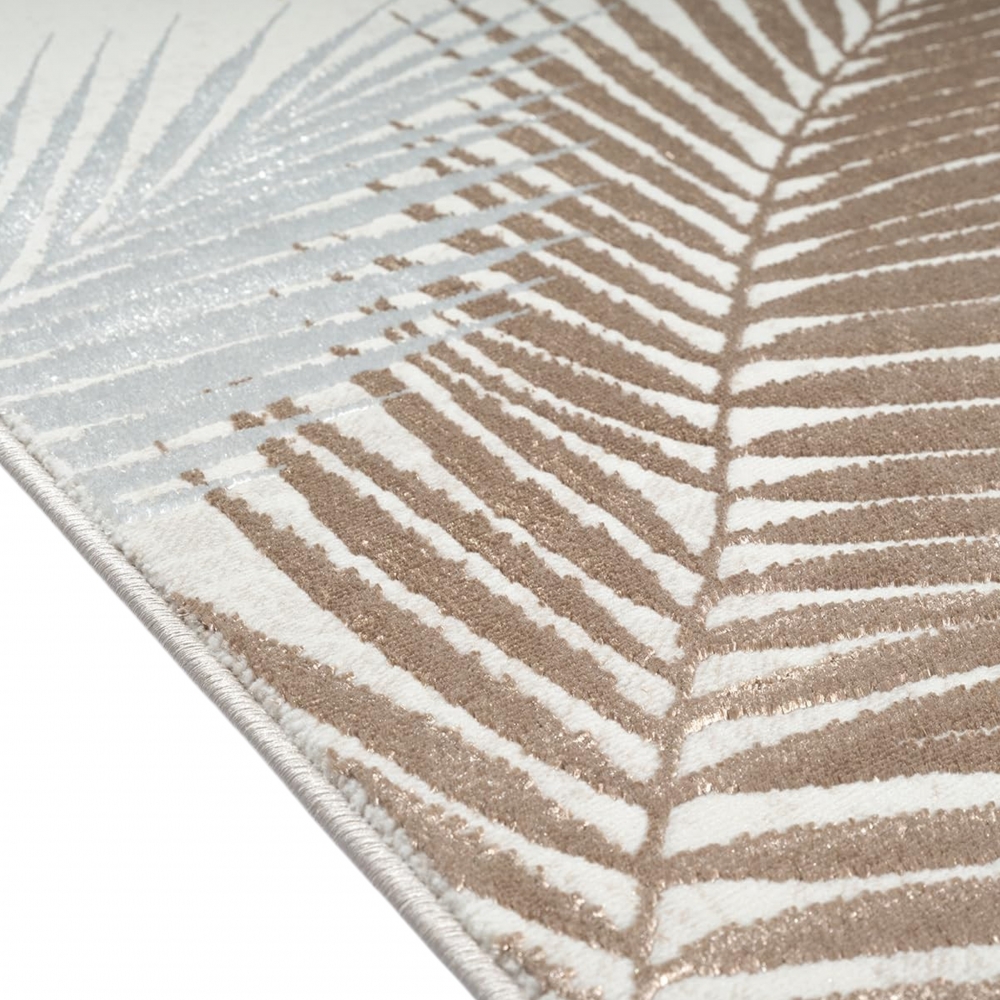 Pflegeleichter Creme Teppich mit Palmblättern und Glanzeffekt