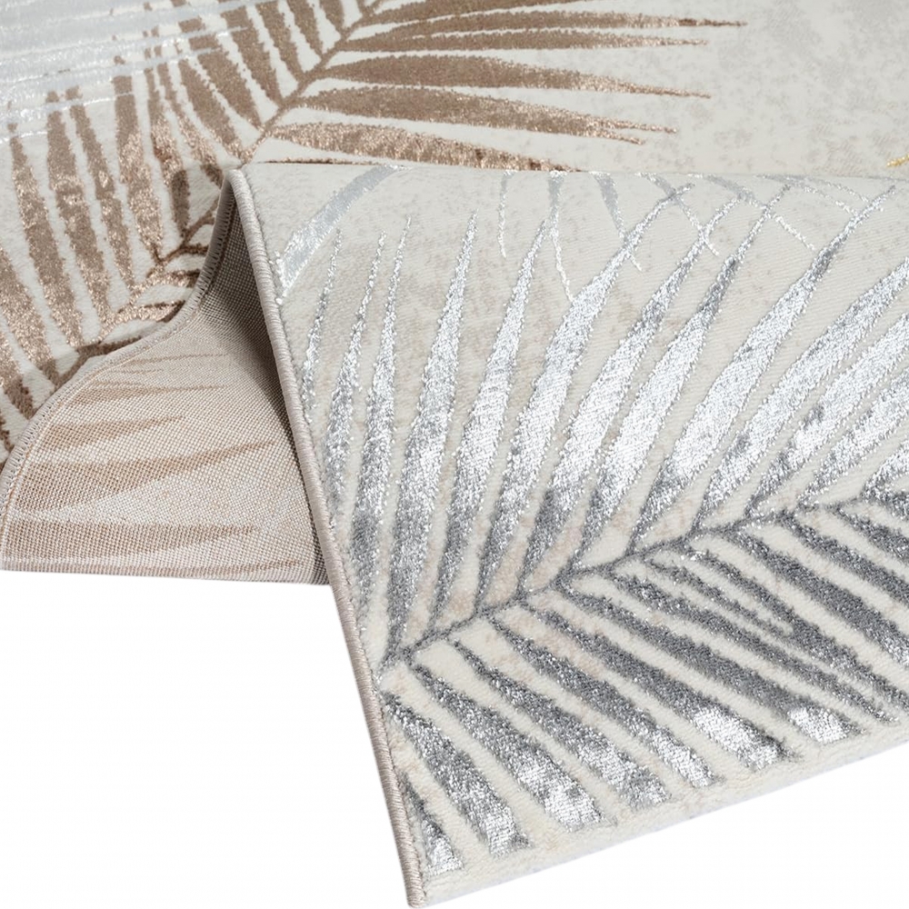 Pflegeleichter Creme Teppich mit Palmblättern und Glanzeffekt