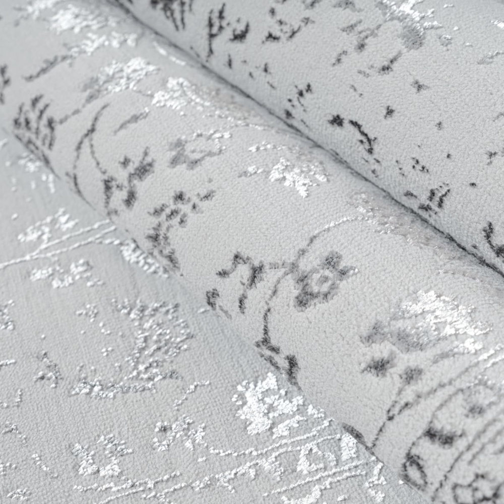 Teppich Grau mit Ornament Muster pflegeleicht