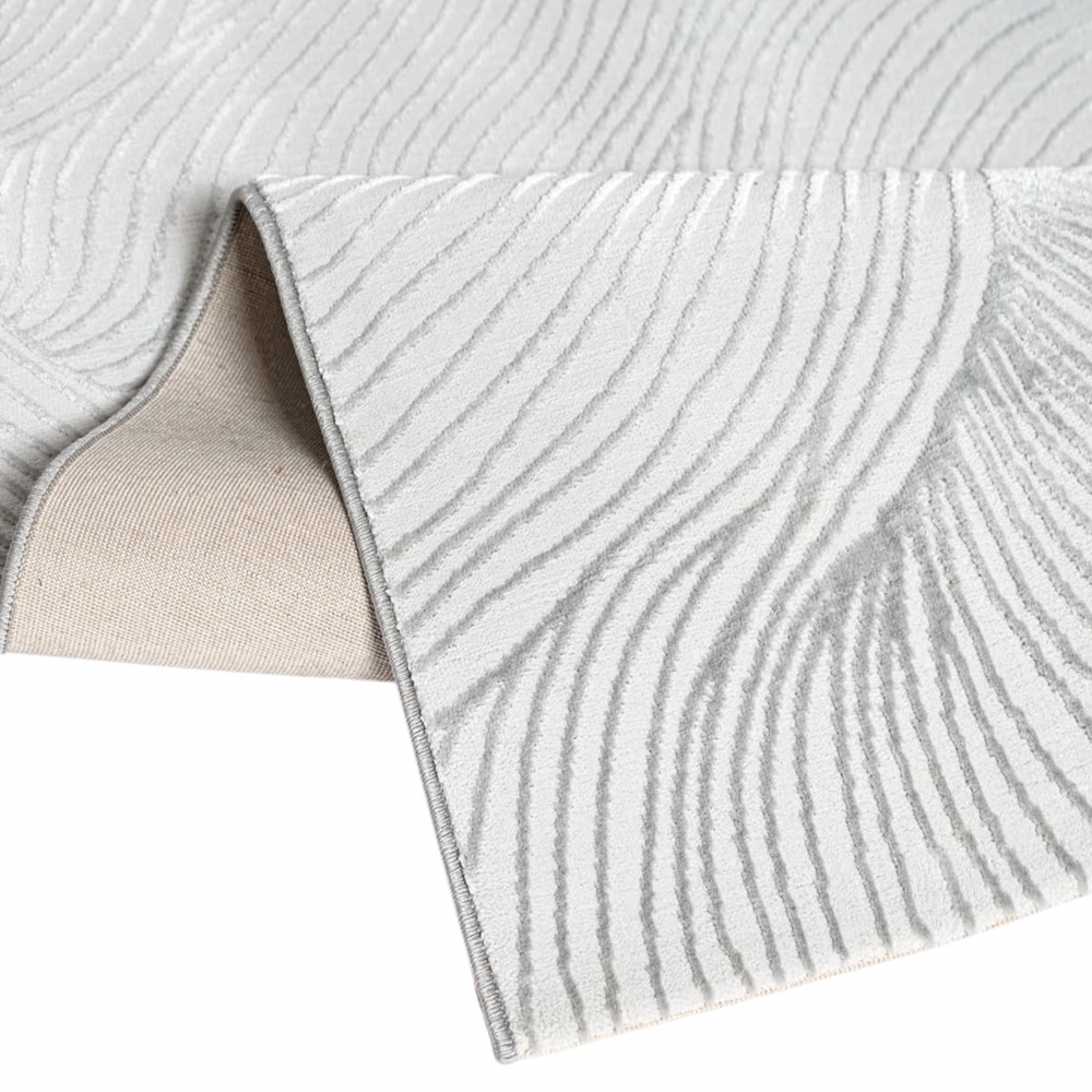 Teppich Silber modern weich pflegeleicht mit Wellenstruktur
