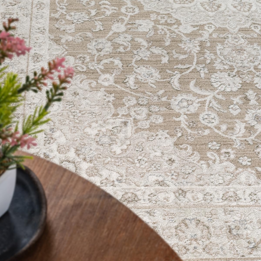 Teppich Beige Ornament pflegeleicht Wohnraum