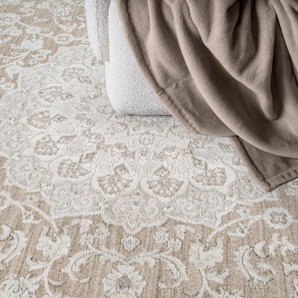 Teppich Beige Ornament pflegeleicht Wohnraum