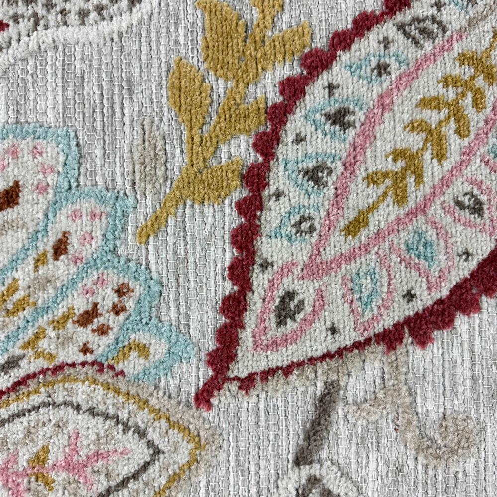 Outdoor Teppich mit Blumen Muster in creme mehrfarbig