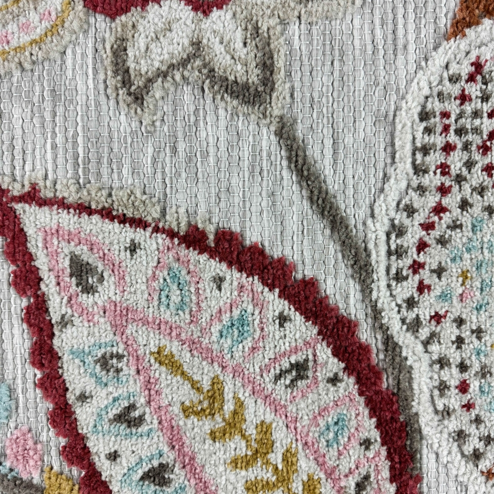 Outdoor Teppich mit Blumen Muster in creme mehrfarbig