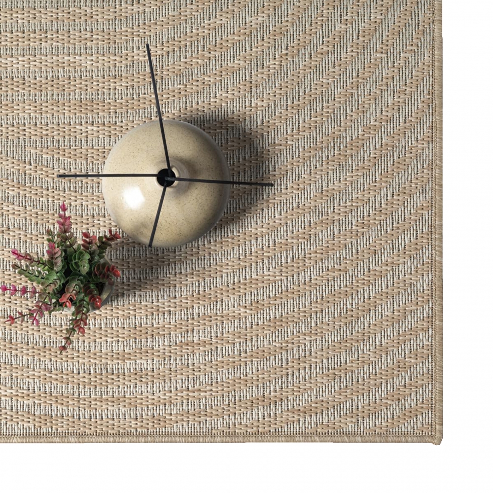 Teppich Outdoor grafisches Linienmuster wetterfest Terrasse Balkon Beige