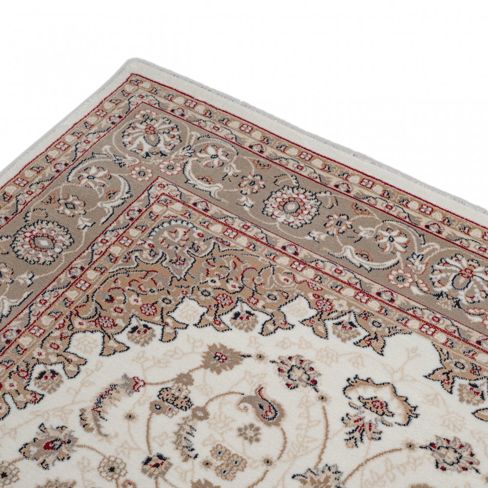 Teppich Creme Beige Medaillon Muster pflegeleicht für Wohnräume
