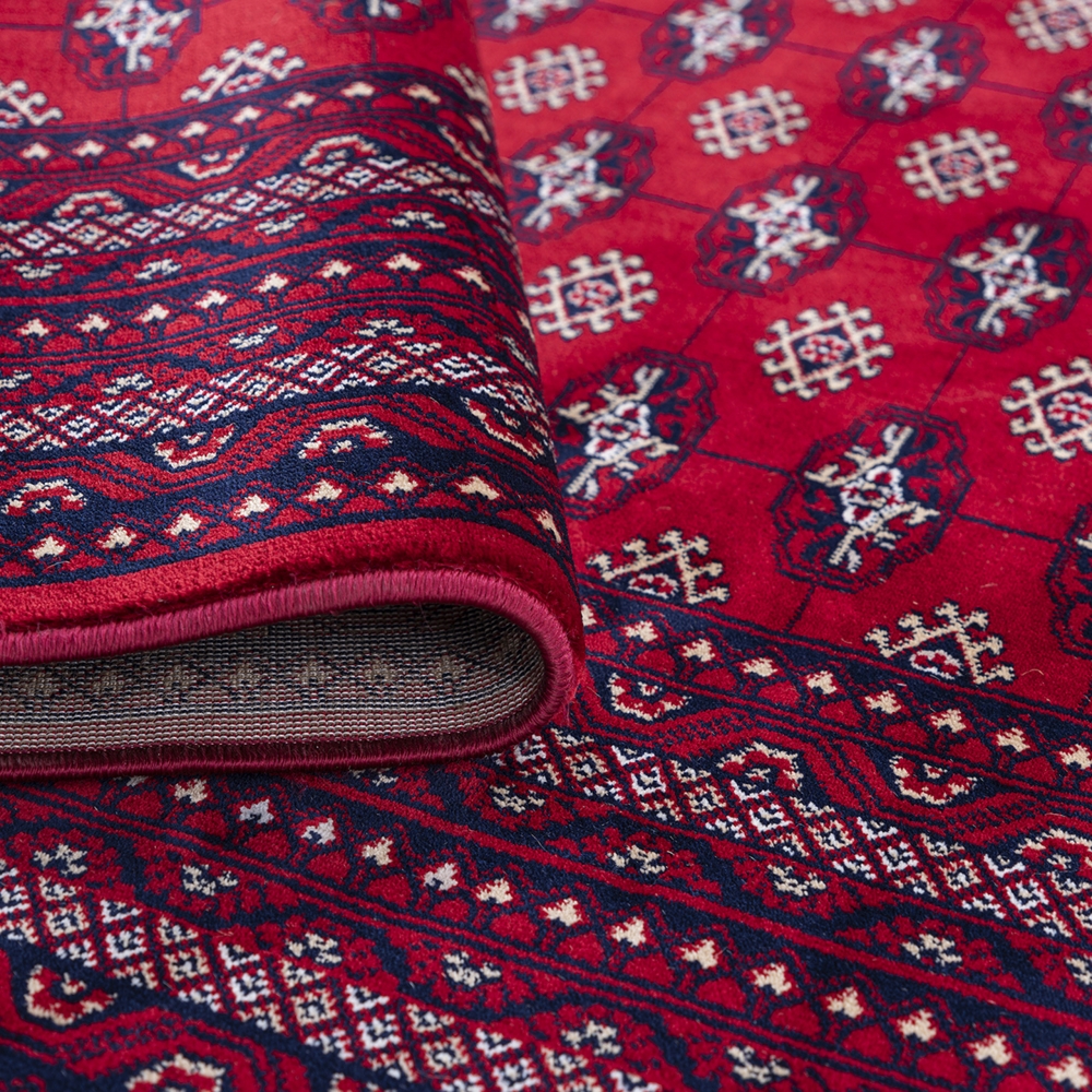 Teppich Rot geometrisches Muster pflegeleicht für Wohnbereiche
