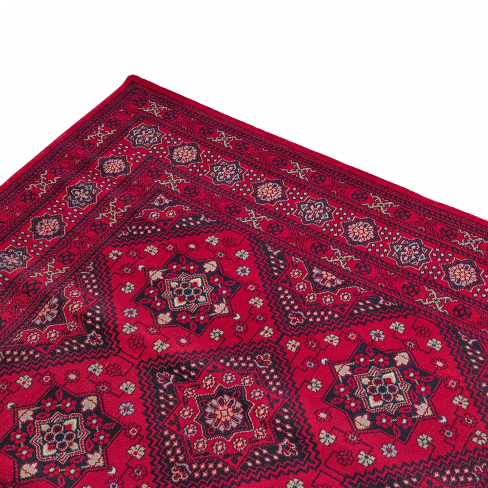 Teppich Rot geometrisches Muster pflegeleicht für Wohnbereiche