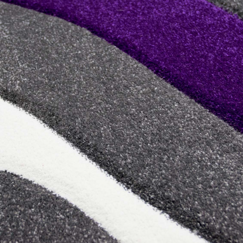 Designer Teppich mit Konturenschnitt Wellenmuster Lila Grau Weiss