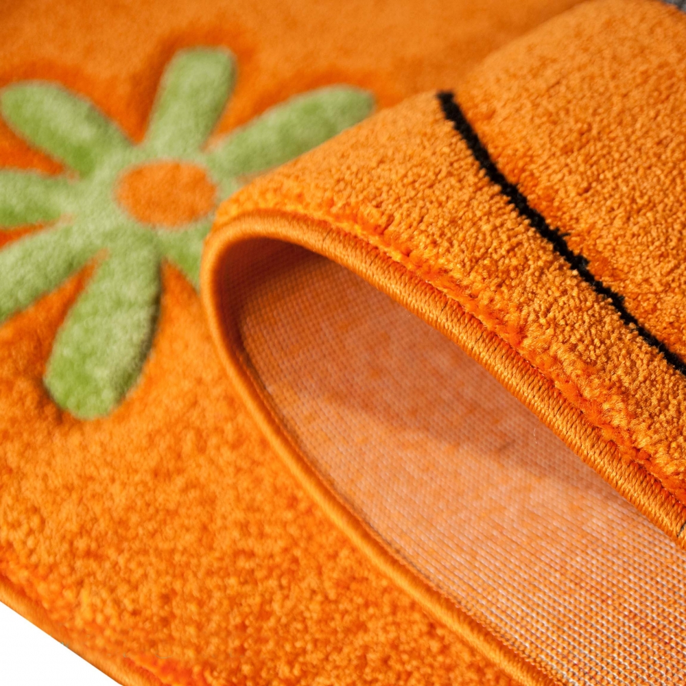 Kinderteppich Schmetterling Design Orange Rot Grau Grün Weiss