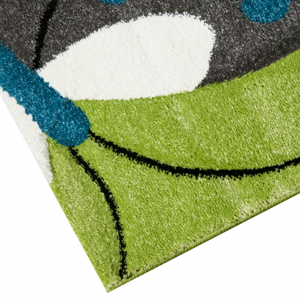 Kinderteppich Schmetterling Design Grün Pink Grau Türkis Weiss