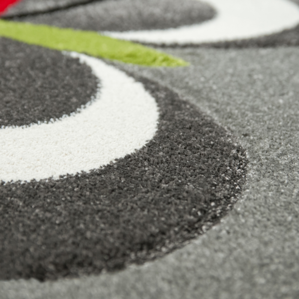 Kinderteppich Schmetterling Design Grau Rot Grün Schwarz Weiss