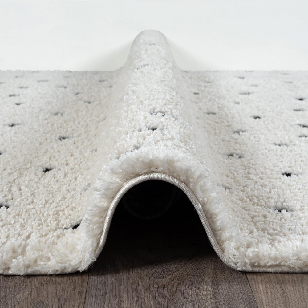 Teppich gepunktet Creme Wohnzimmer weich modern flauschig gemütlich