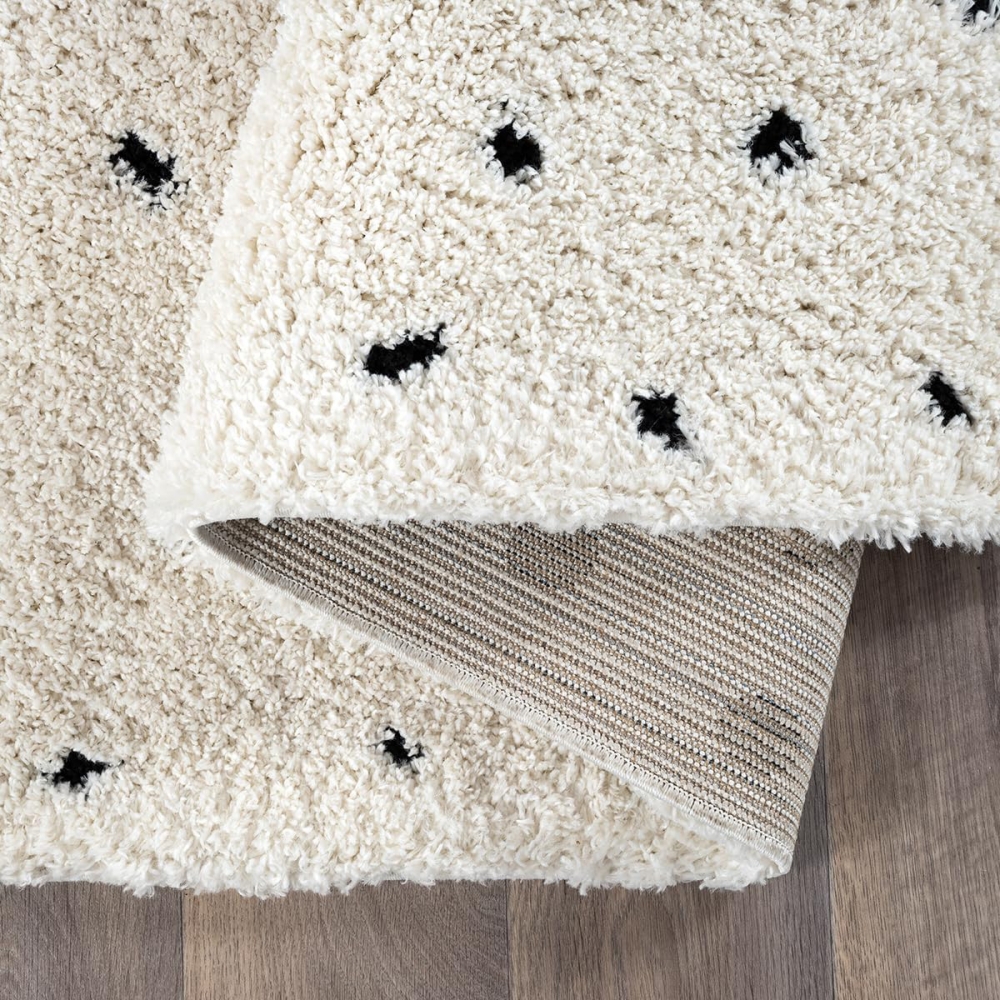 Teppich gepunktet Creme Wohnzimmer weich modern flauschig gemütlich