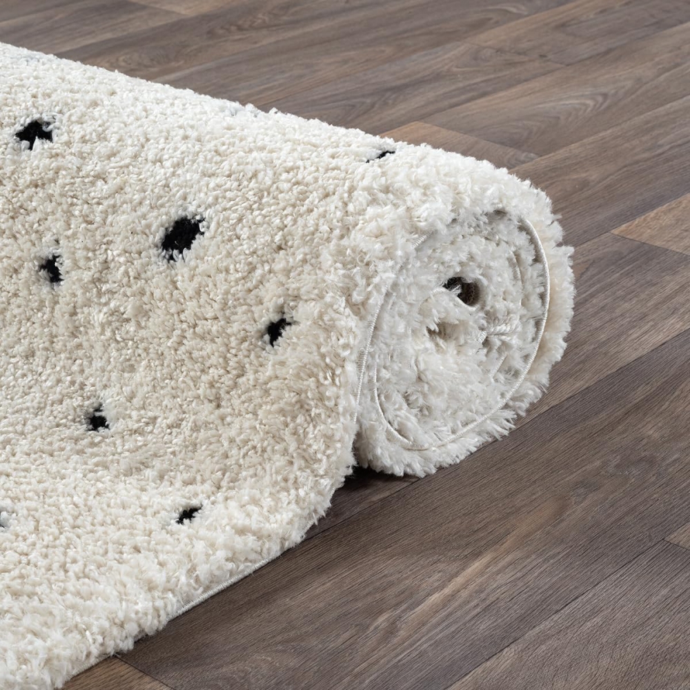 Teppich gepunktet Creme Wohnzimmer weich modern flauschig gemütlich