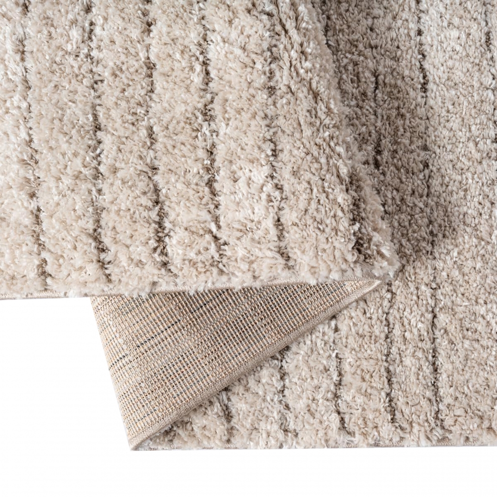 Praktischer Teppich Beige Linienmuster pflegeleicht für Wohnbereiche