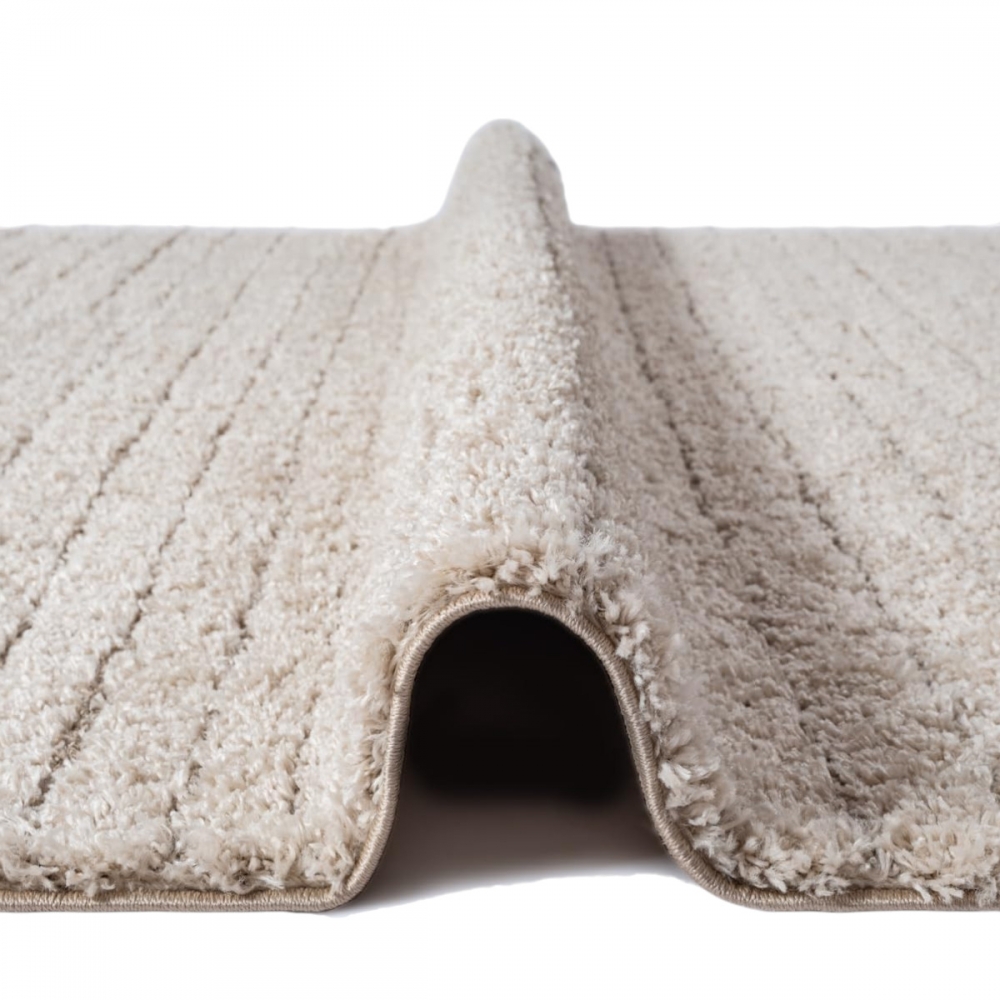 Praktischer Teppich Beige Linienmuster pflegeleicht für Wohnbereiche