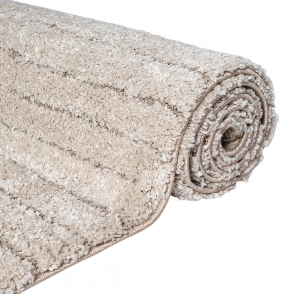 Praktischer Teppich Beige Linienmuster pflegeleicht für Wohnbereiche