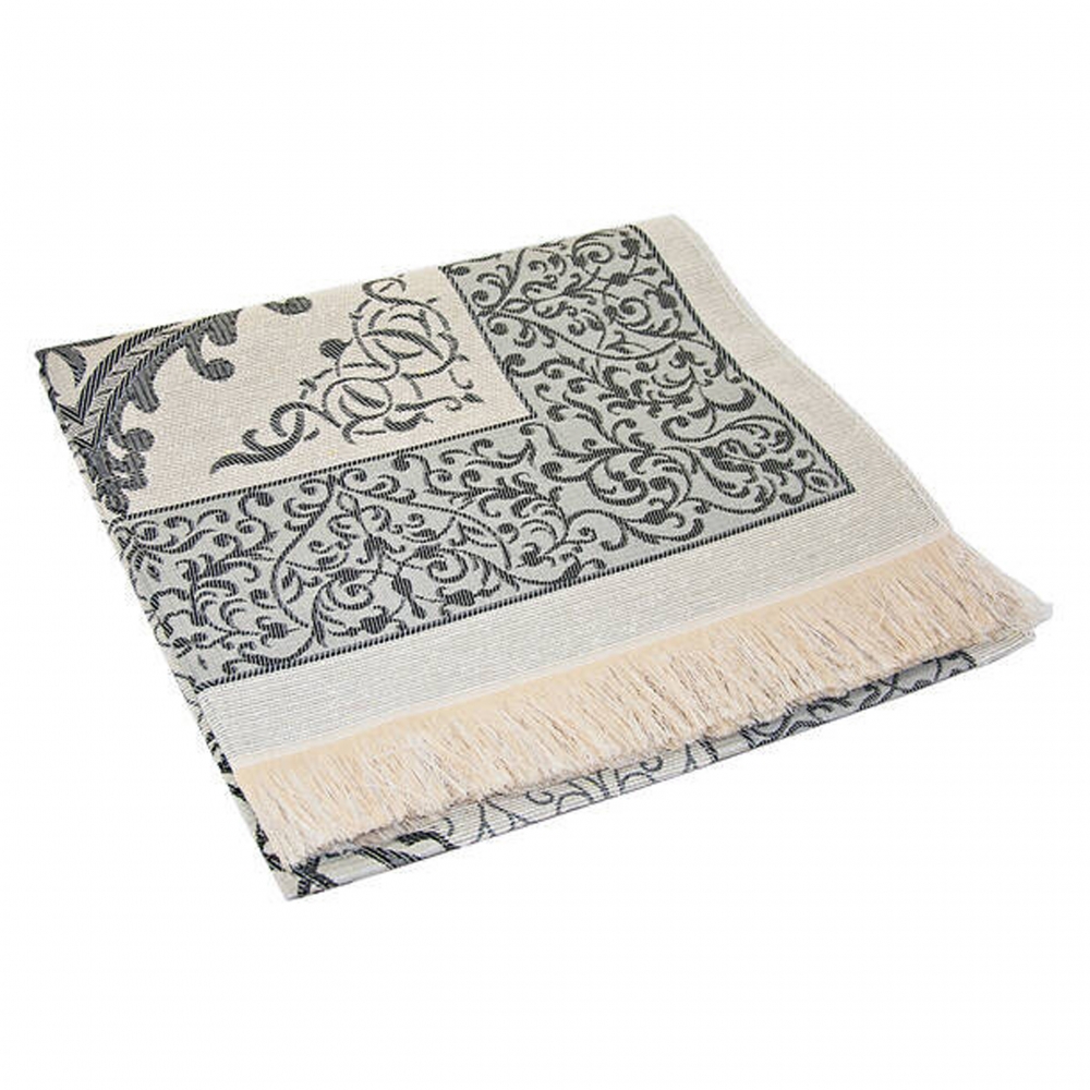 Gebetsteppich Taftstoff Grau 65 x 110 cm mit Geschenkbox und 99er Gebetskette – klassisches Set für Gebet & Besinnung