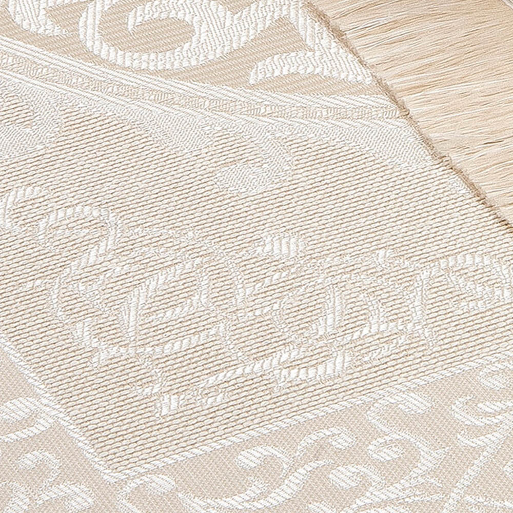 Gebetsteppich Taftstoff Creme 65 x 110 cm mit Geschenkbox und 99er Gebetskette – edles Design für Zuhause und unterwegs